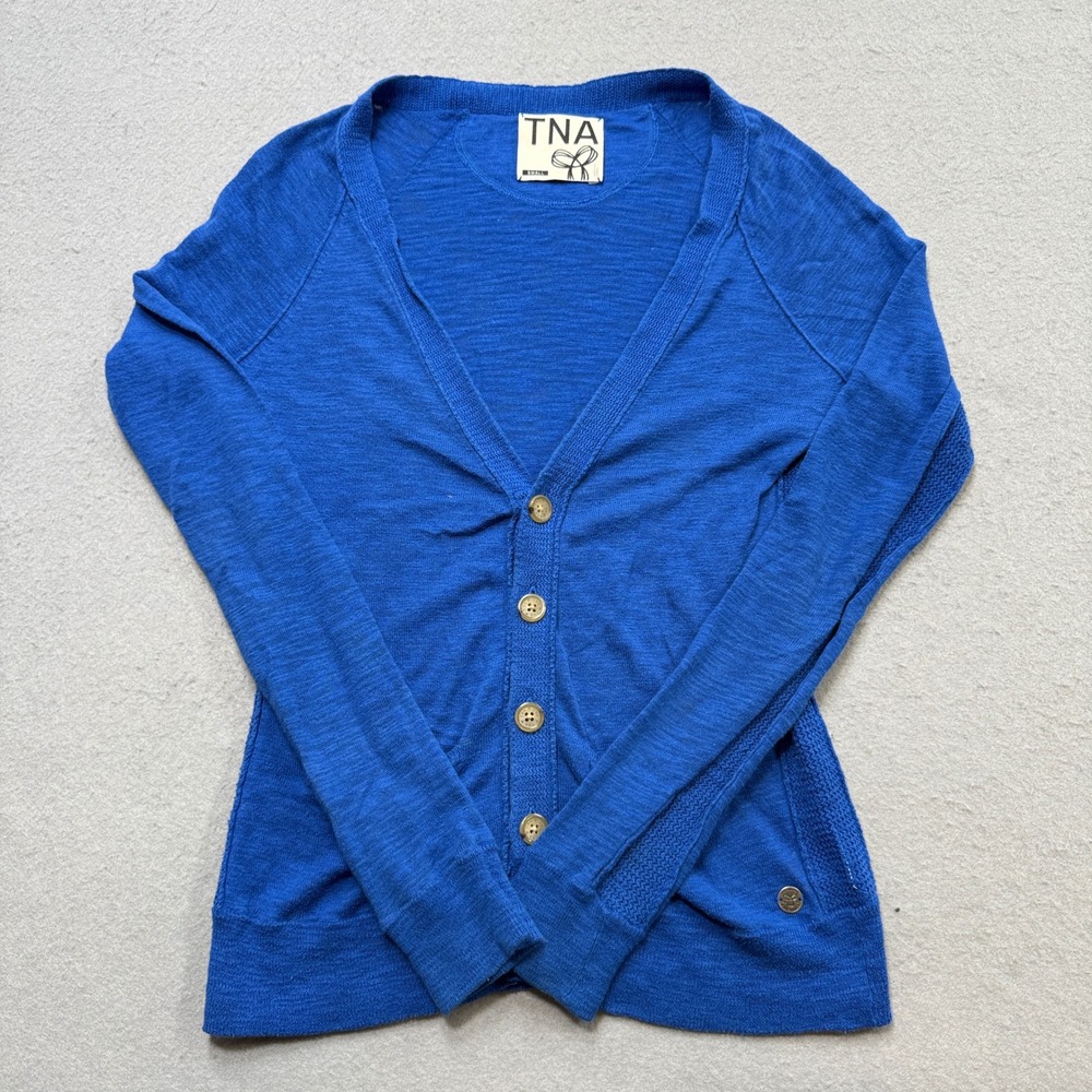 TNA Aritzia Sweater Women's Small Blue V-Neck Cardigan Button Down Cottagecore